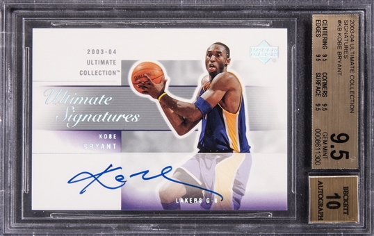 2003/04 UD Ultimate Collection "Ultimate Signatures" #KB Kobe Bryant Signed Card – True Gem Example – BGS GEM MINT 9.5/BGS 10
